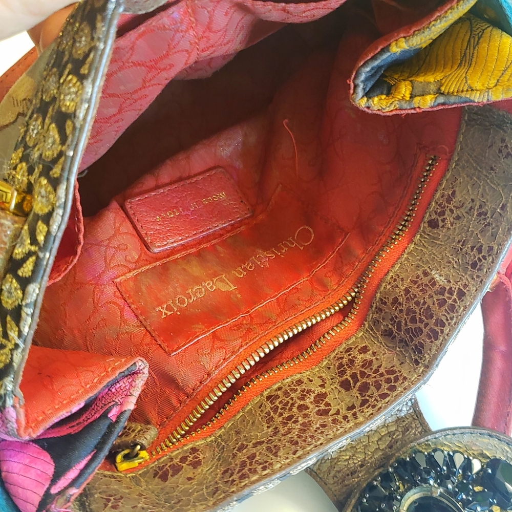 $1499 VINTAGE CHRISTIAN LACROIX Italy Women's Gold Brown Clutch Bag OS Jewel - Picture 11 of 15